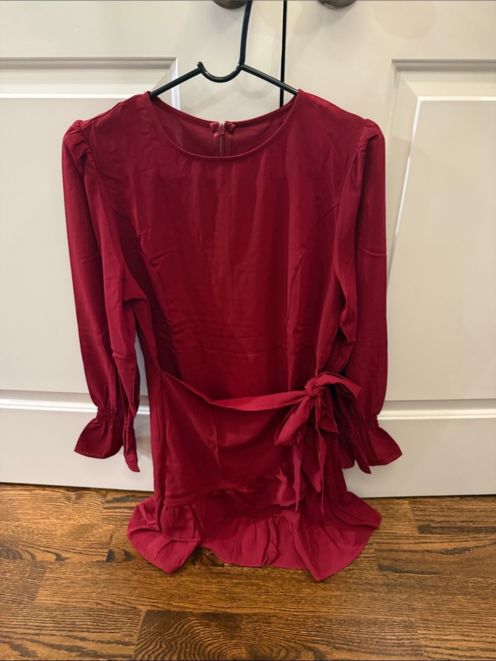 Women’s Long Sleeve Ruffle Wrap Dress - Burgundy - brand new!!